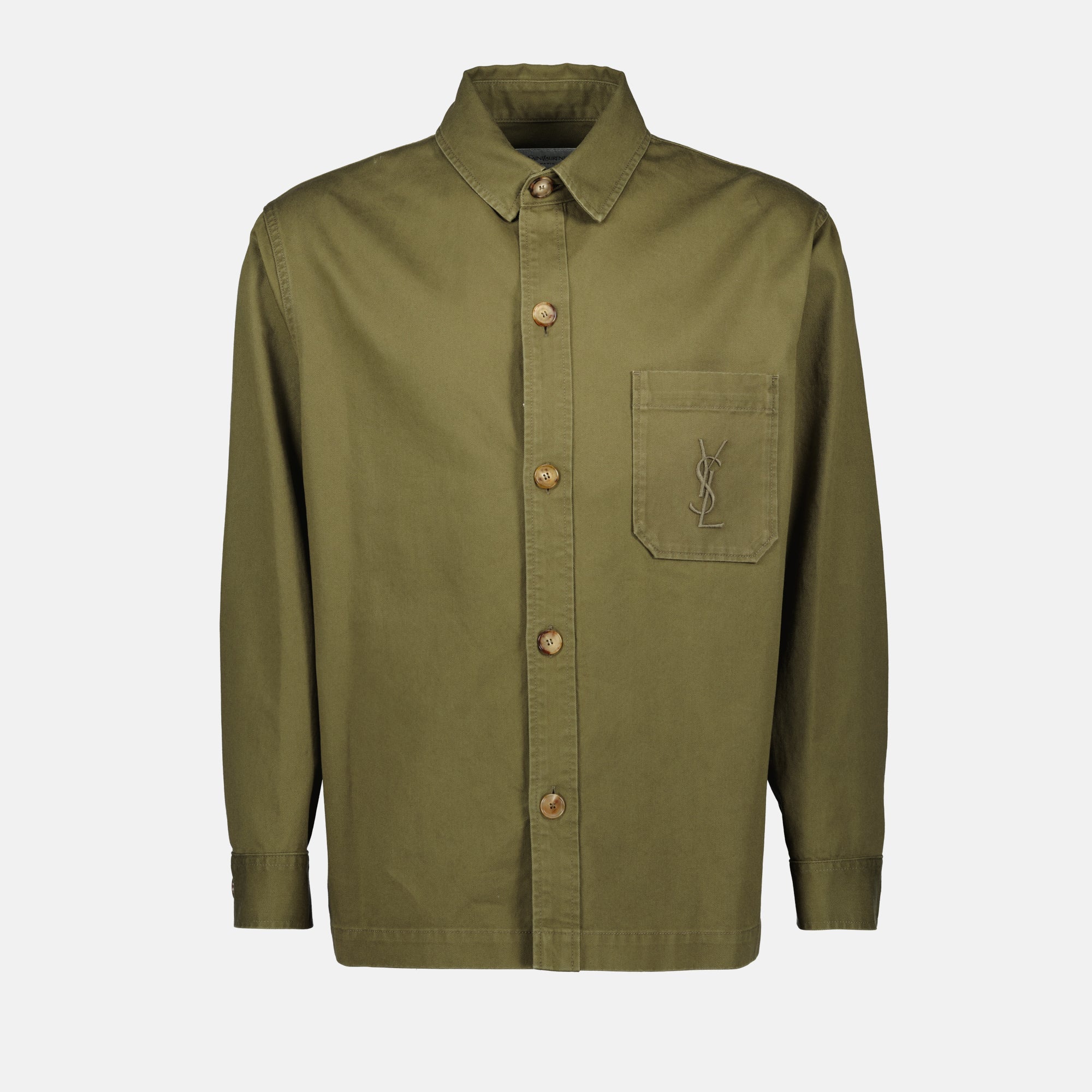 saint laurent dress shirt Saint Laurent Cassandre Overshirt In Cotton Linen Gabardine - Green - Men