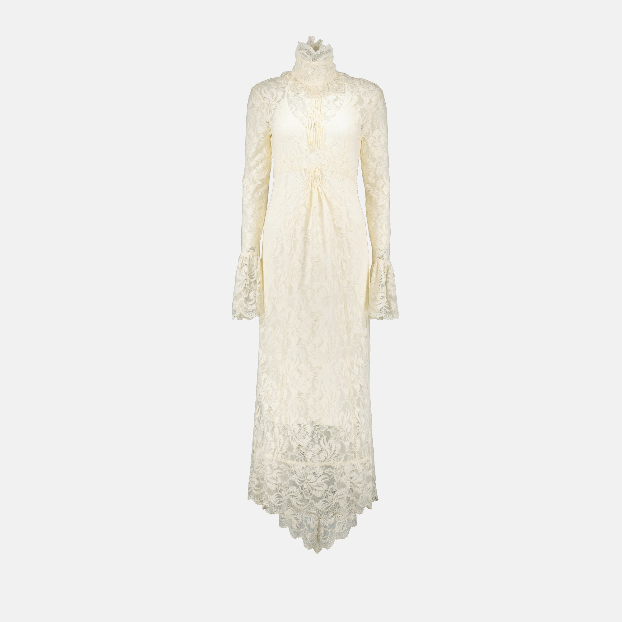 Lace Maxi Dress in Beige with High Neck - Rabanne - Women | WE IN STYLE Lace Maxi Dress in Beige with High Neck - Rabanne - Women | WE IN STYLE