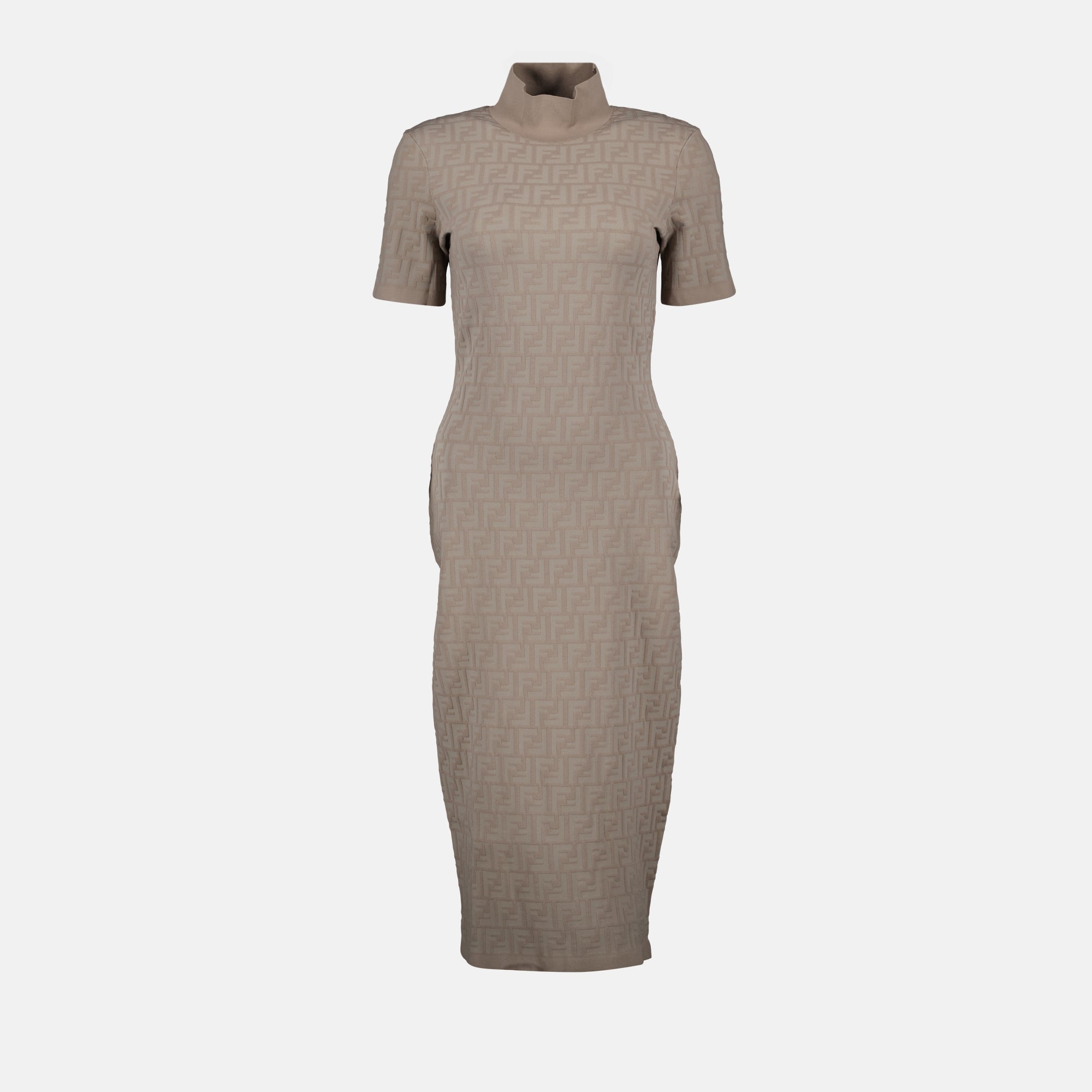 Beige Viscose High Collar Dress - Fendi - Women Beige Viscose High Collar Dress - Fendi - Women