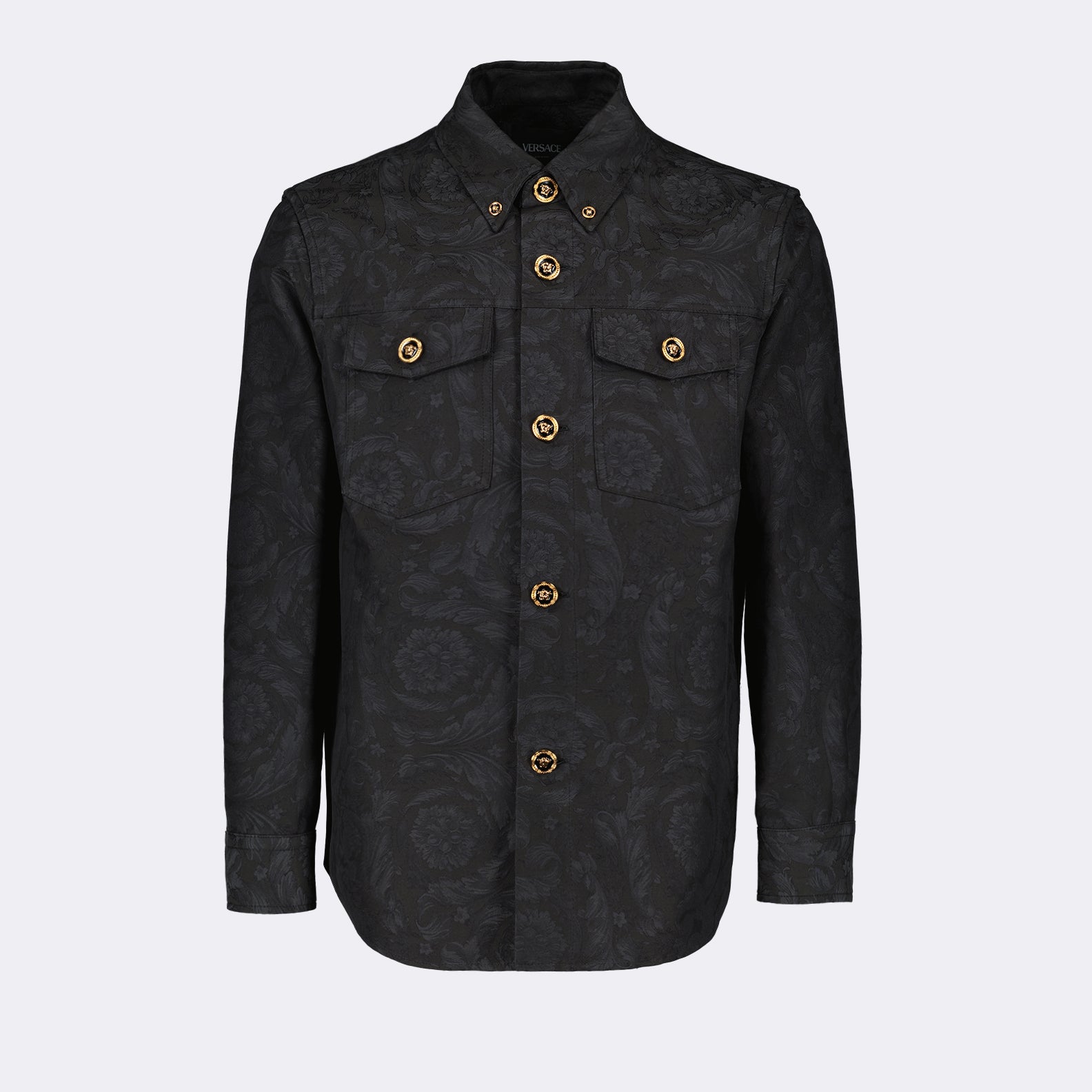 versace dress shirt black Barocco Black Shirt Jacket - Versace - Men