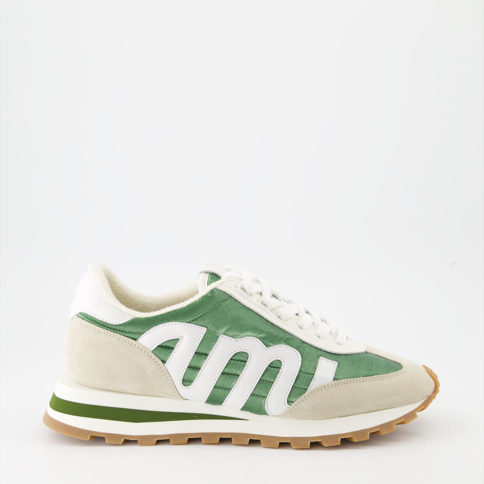 Shoes Ami Chaussure Baskets En Nylon Vert Et Cuir Beige AMI