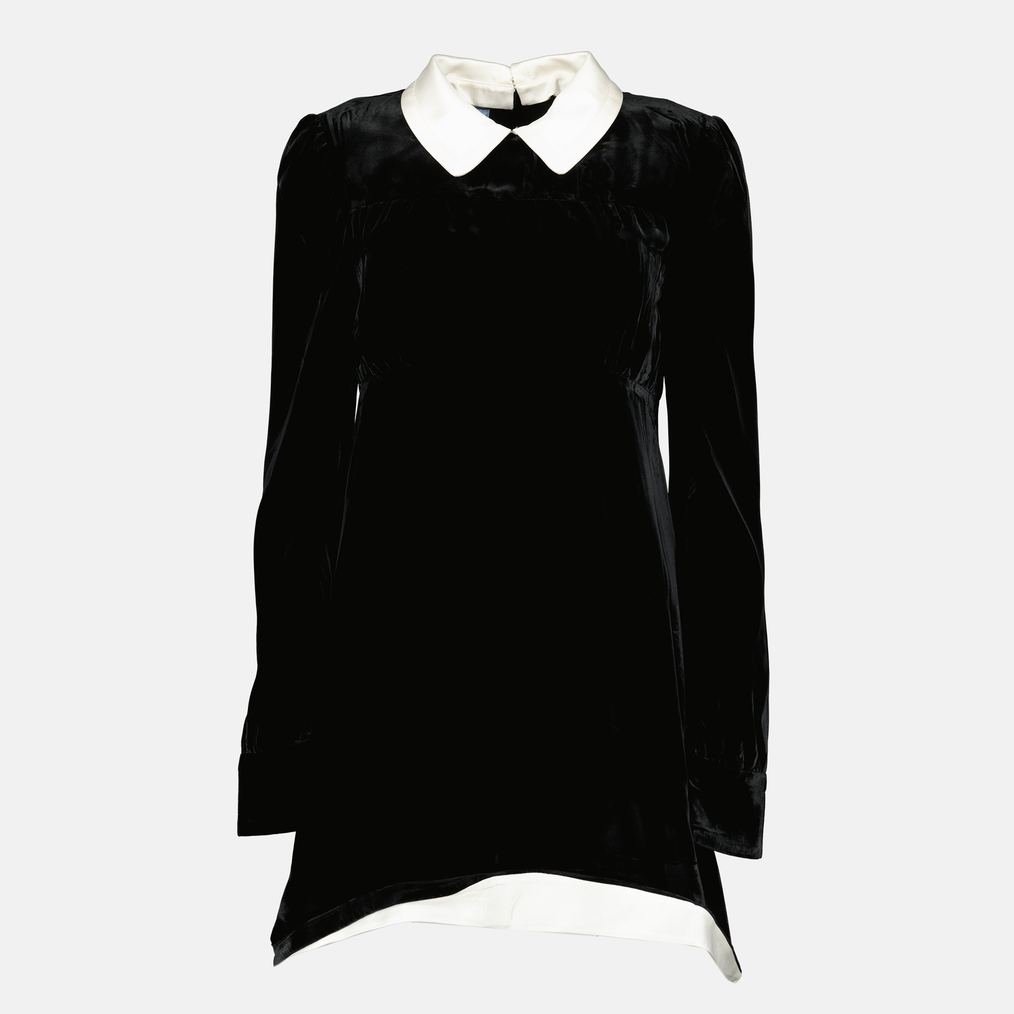 prada long sleeve dress PRADA Size 10 Black Pleated Silk Lace Top Long Sleeve Cocktail Dress Sui Generis Designer Consignment