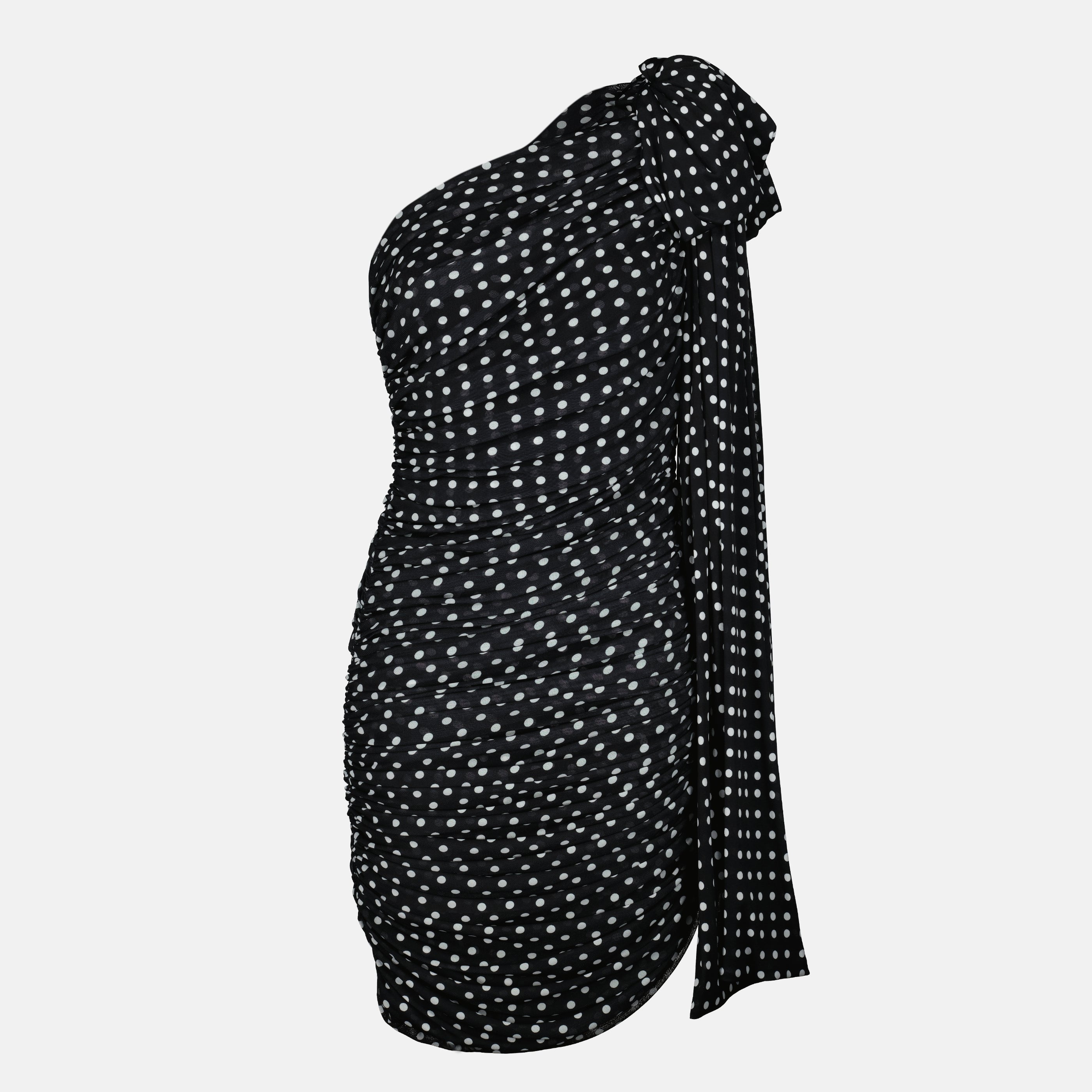 asymmetrical polka dot dress Off The Shoulder Tie Detail Asymmetric Mini Dress In White Polka Dot | EGO US