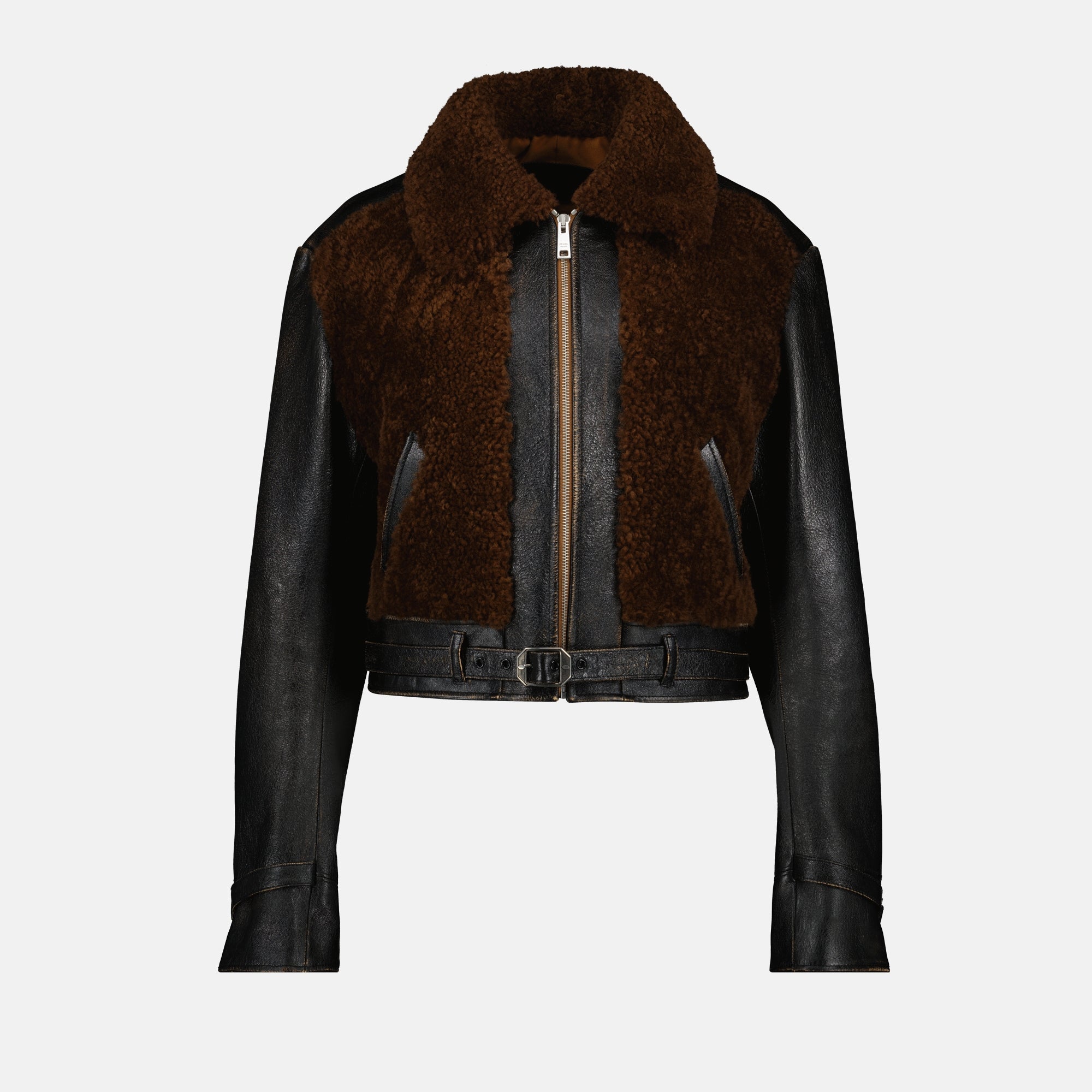 Black Leather and Wool Jacket - Prada | WE IN STYLE