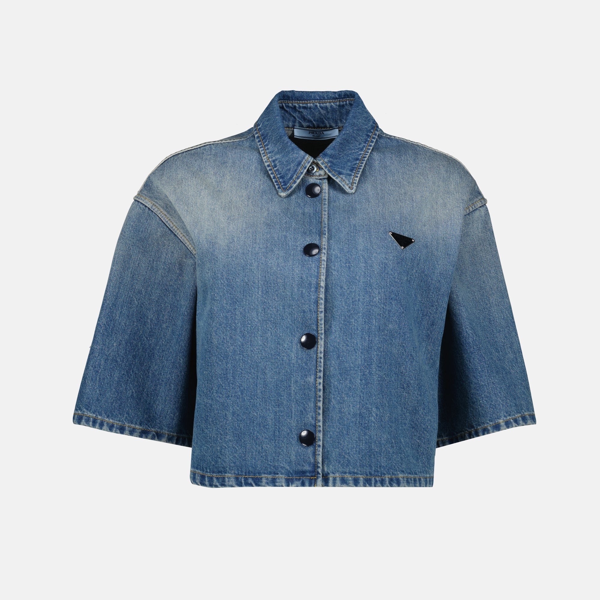 Prada Triangle-Logo Cropped Denim Women Shirt