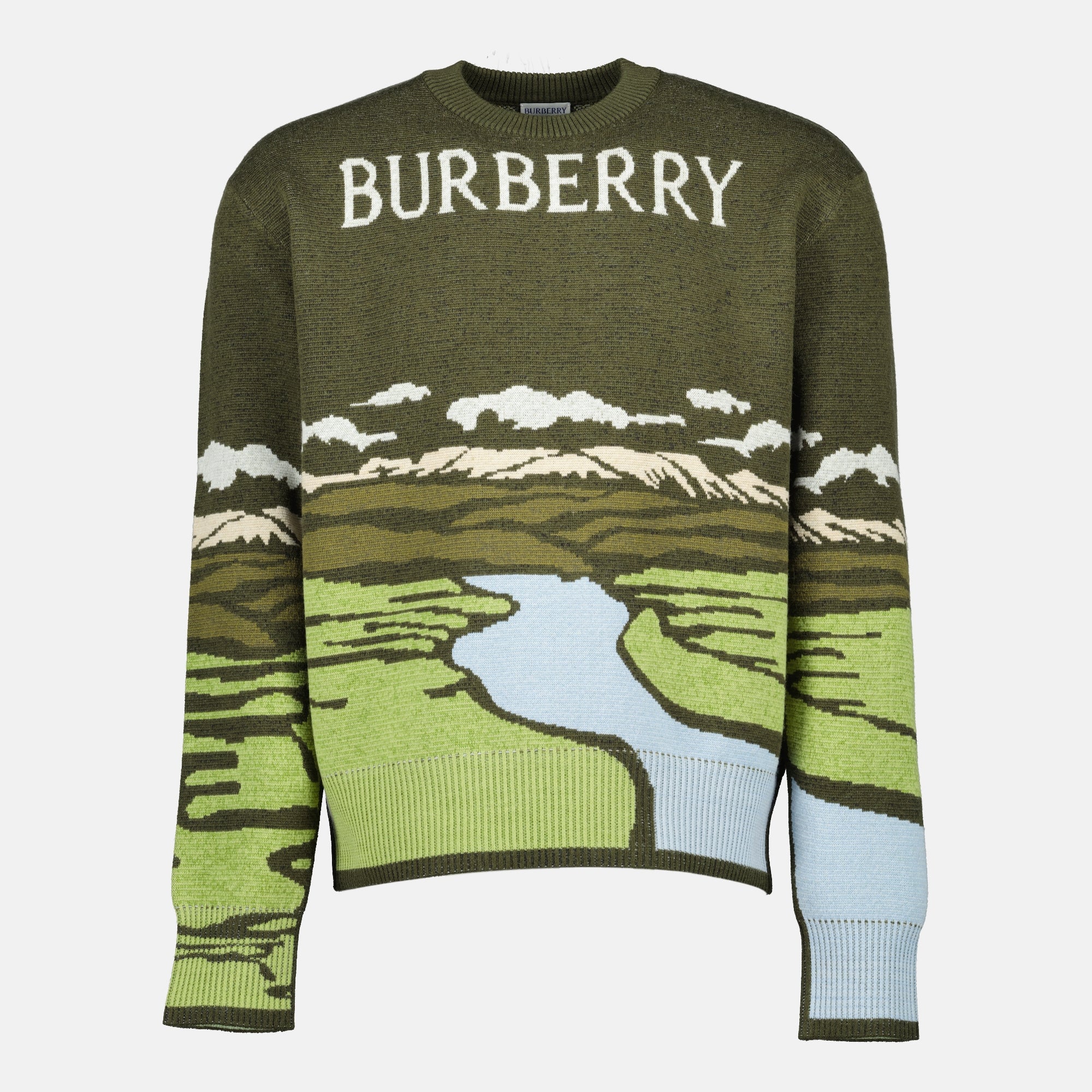 Burberry ニットセーター グリーン Khaki Wool Landscape Sweater - Burberry - Men | WE IN STYLE