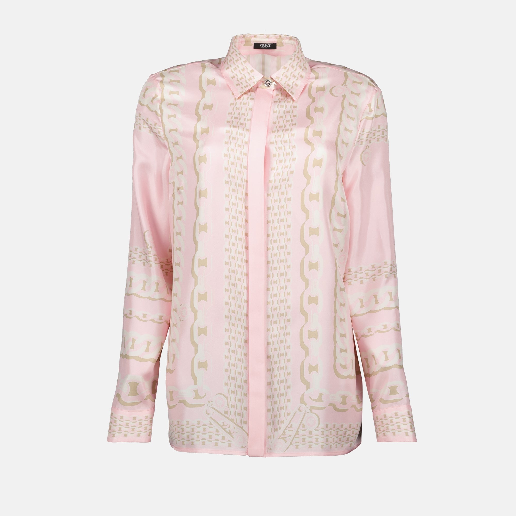 Pink Silk Shirt Versace Chain Print WE IN STYLE
