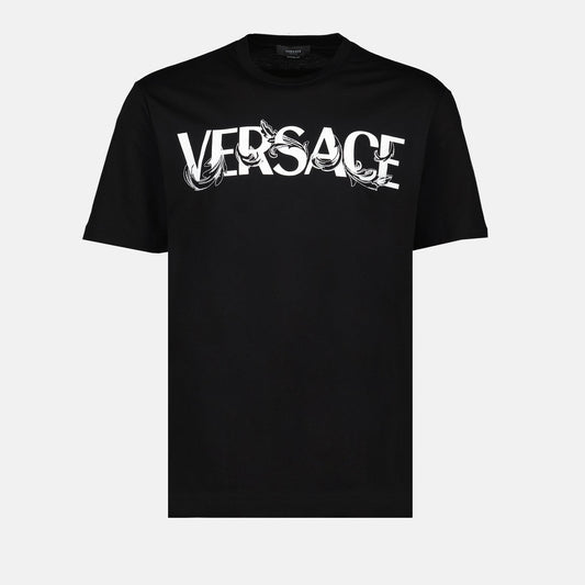 Versace T-shirt, Barocco Silhouette, Organic Cotton, Luxury Men's Fashion, Sustainable Style