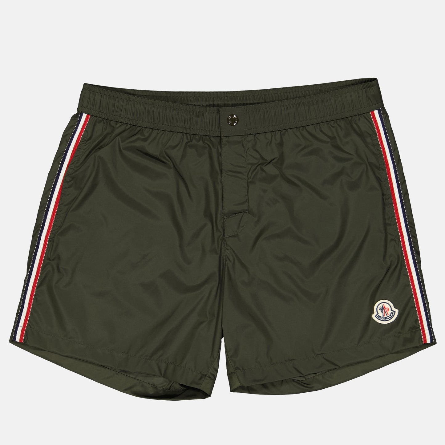 Moncler, swim shorts, luxury swimwear, men's fashion, khaki shorts