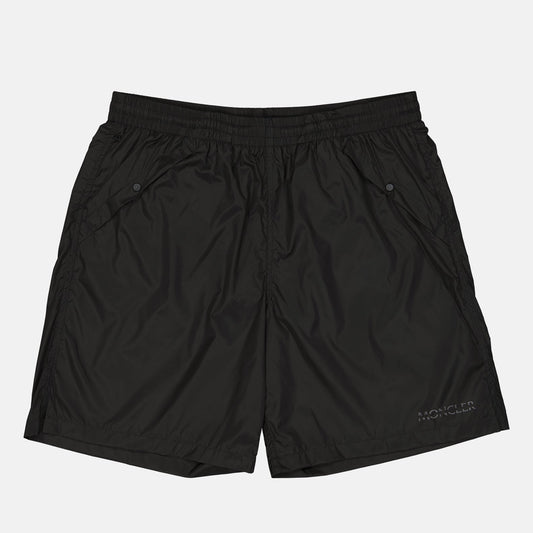 Moncler swim shorts, men's designer swimwear, luxury swimwear, black swim shorts, Moncler logo shorts