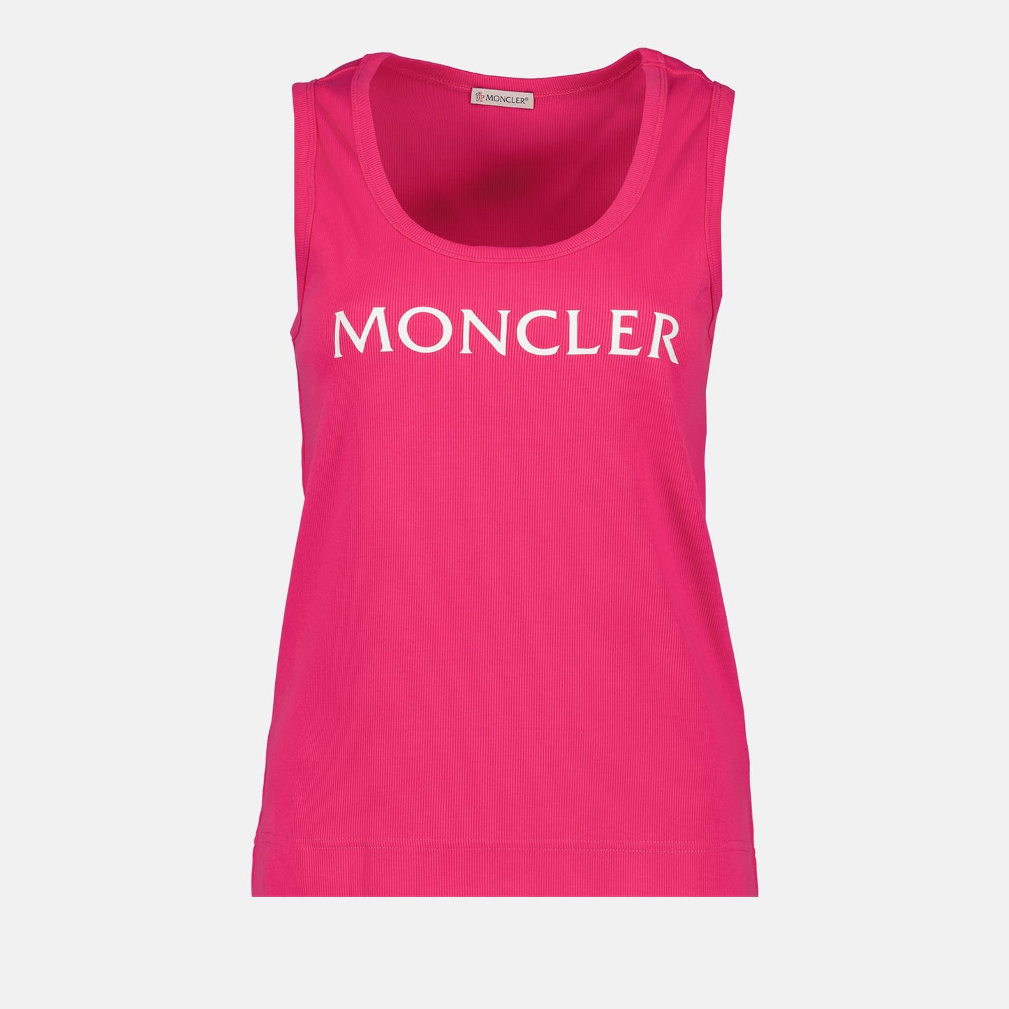 Moncler, Women's luxury top, Pink tank top, Logo sleeveless top, Designer casual wear