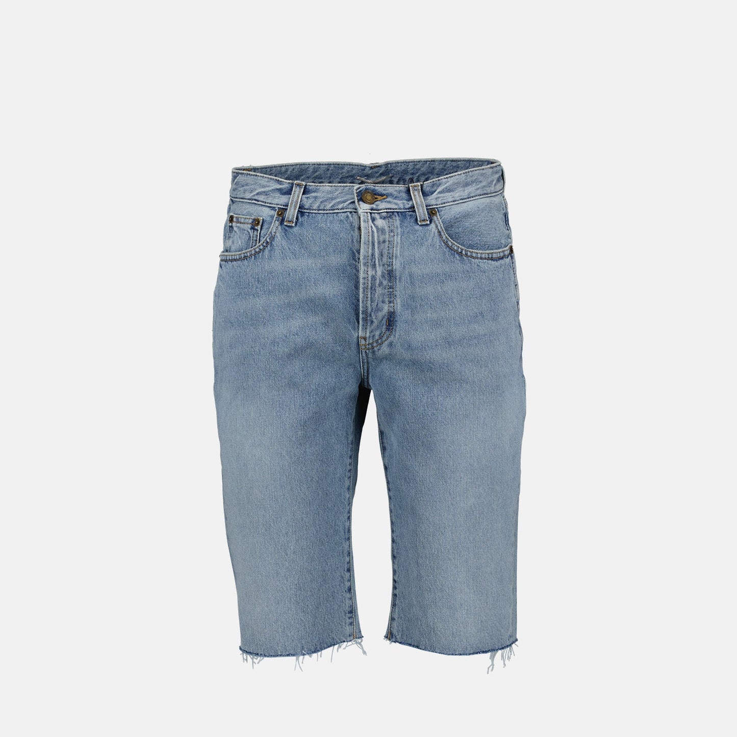 Saint Laurent Bermuda shorts, distressed denim shorts, luxury men's shorts, designer denim shorts, high-end casual wear