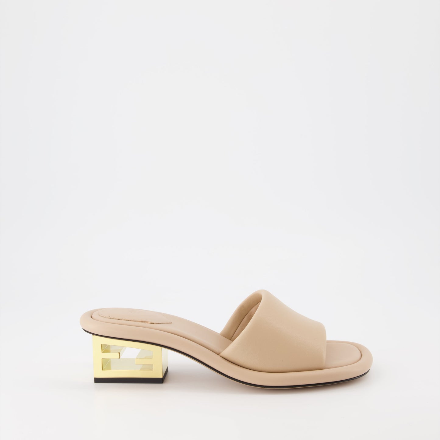 Fendi mules, Beige leather mules, Women's luxury footwear, Italian leather shoes, Designer mules