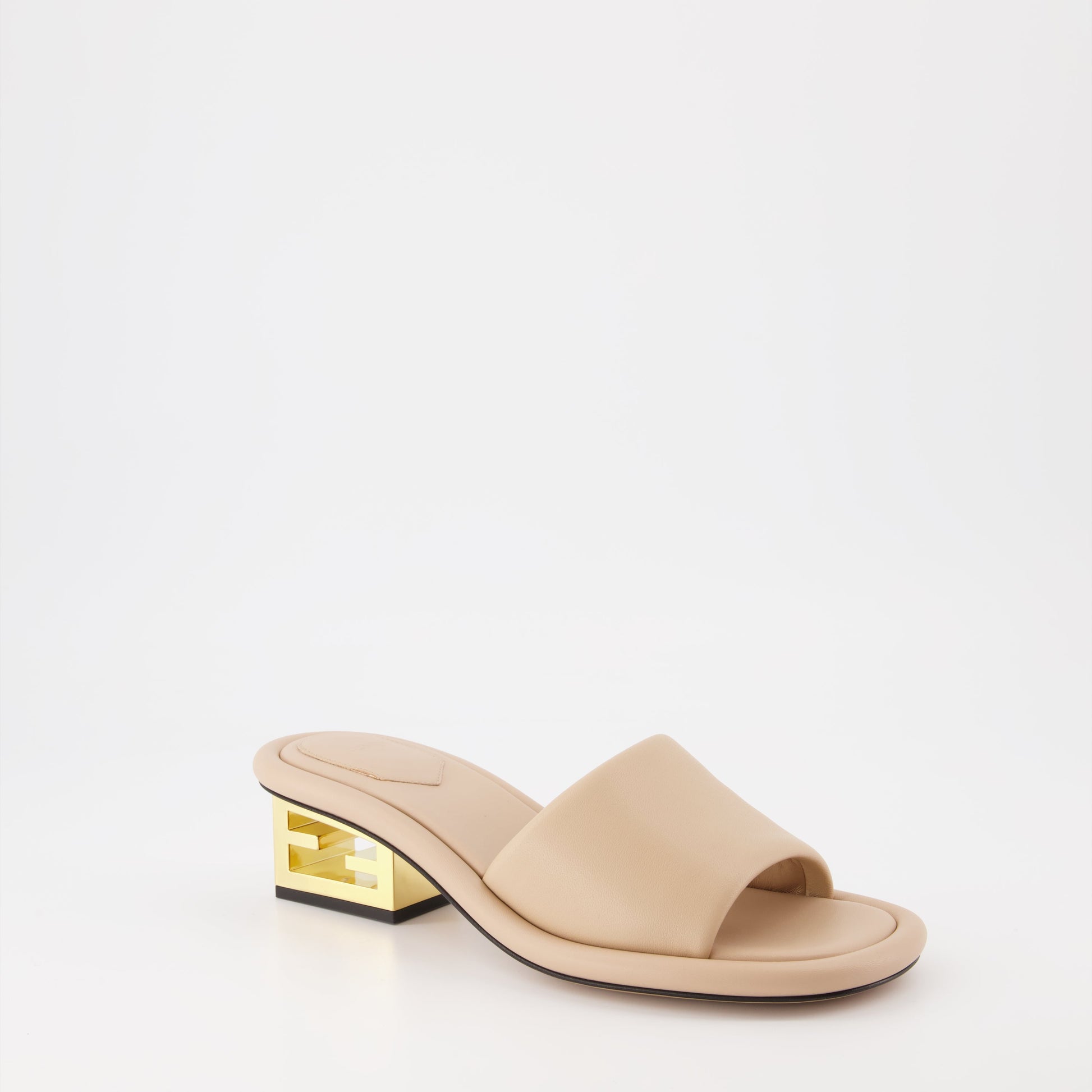 Fendi mules, Beige leather mules, Women's luxury footwear, Italian leather shoes, Designer mules