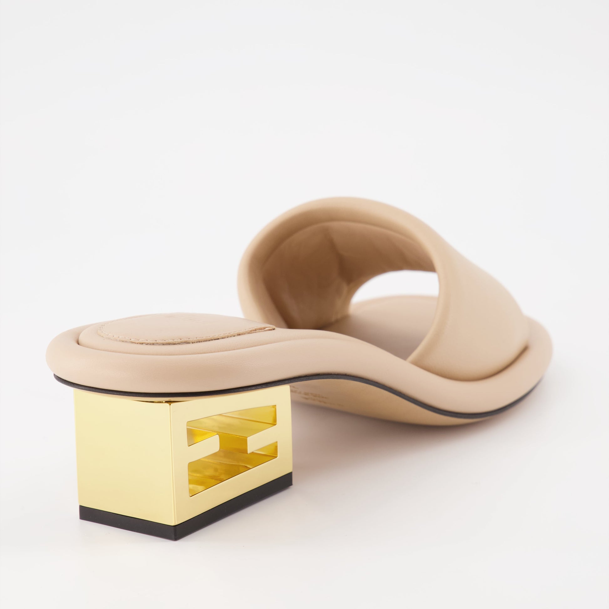 Fendi mules, Beige leather mules, Women's luxury footwear, Italian leather shoes, Designer mules