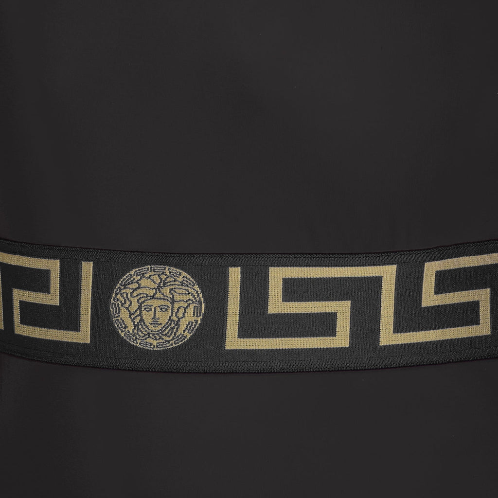 Versace swimsuit, luxury swimwear, women's black swimsuit, Greca pattern swimwear, designer swimwear