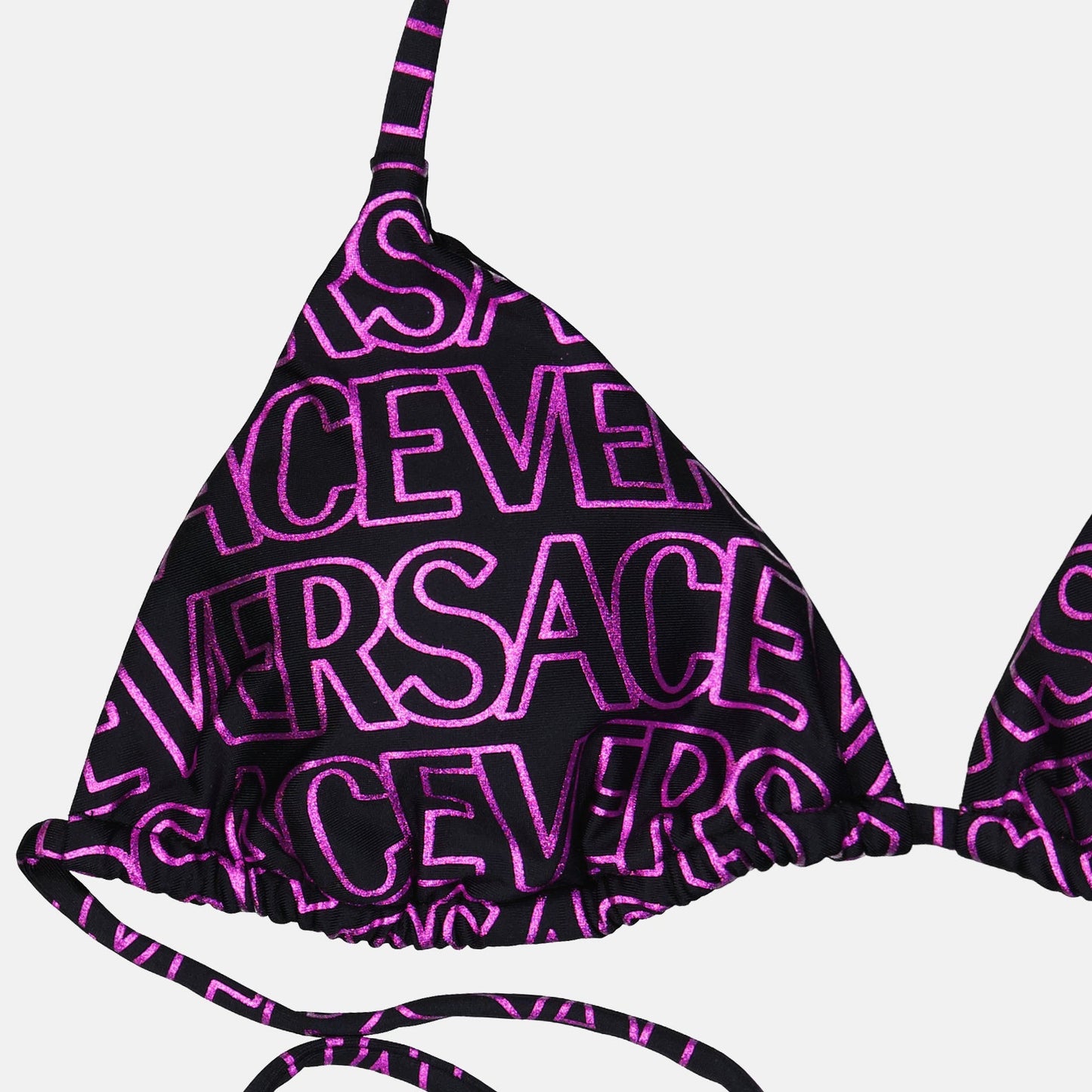 Versace bikini top, luxury swimwear, women's monogram bikini, designer swimwear, high-end swimsuit