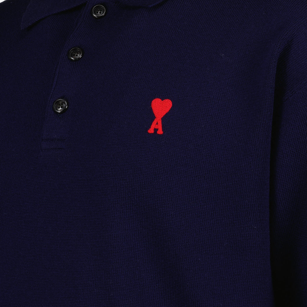 AMI Paris polo, designer men's polo, luxury men's fashion, blue polo shirt, Ami de Coeur
