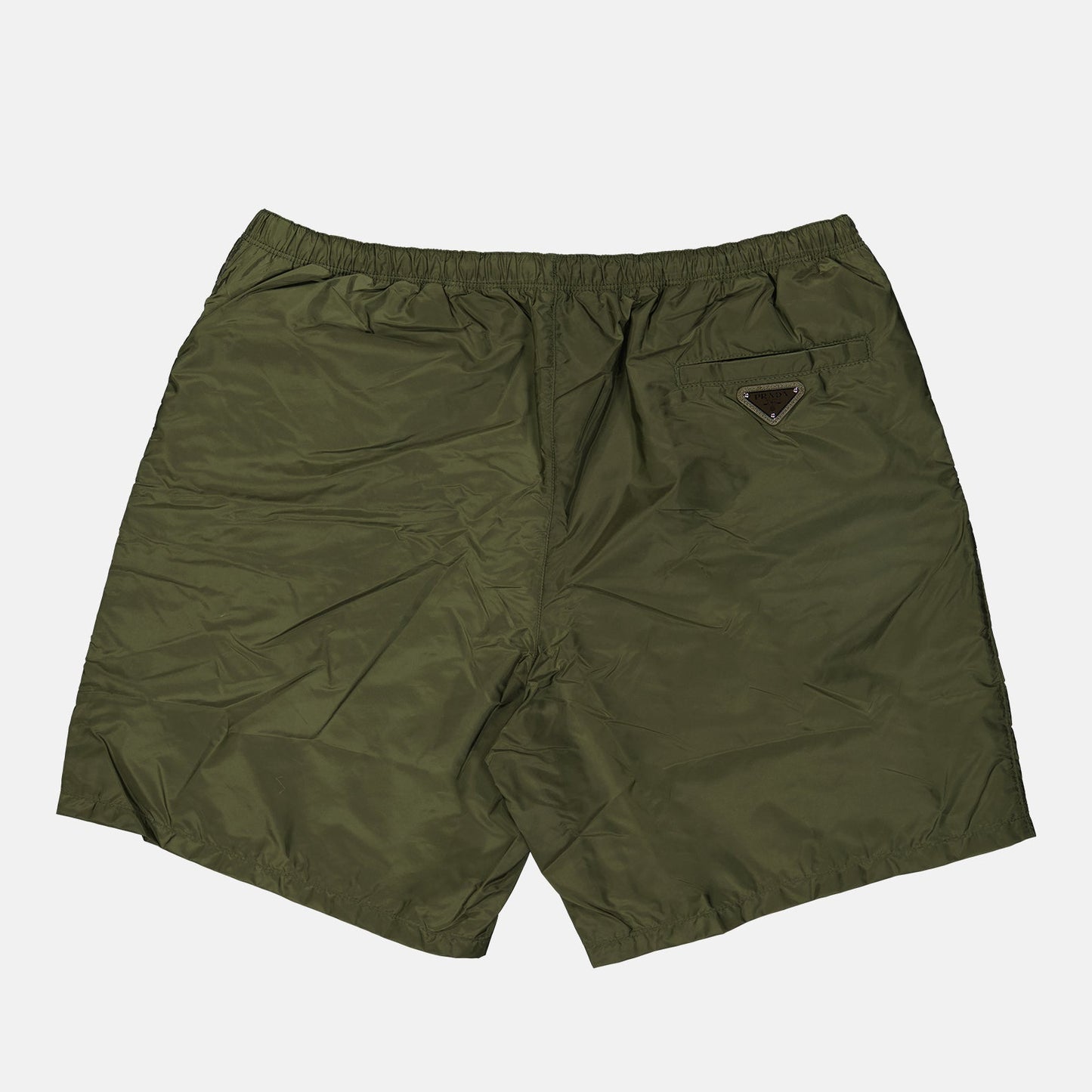 Prada swim shorts, luxury swimwear, men's beachwear, green swim shorts, designer swim shorts