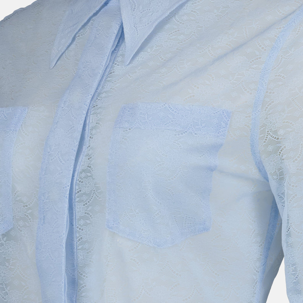 Victoria Beckham, Blue Sheer Shirt, Cut-Out Shirt, Women's Luxury Fashion, Designer Clothing