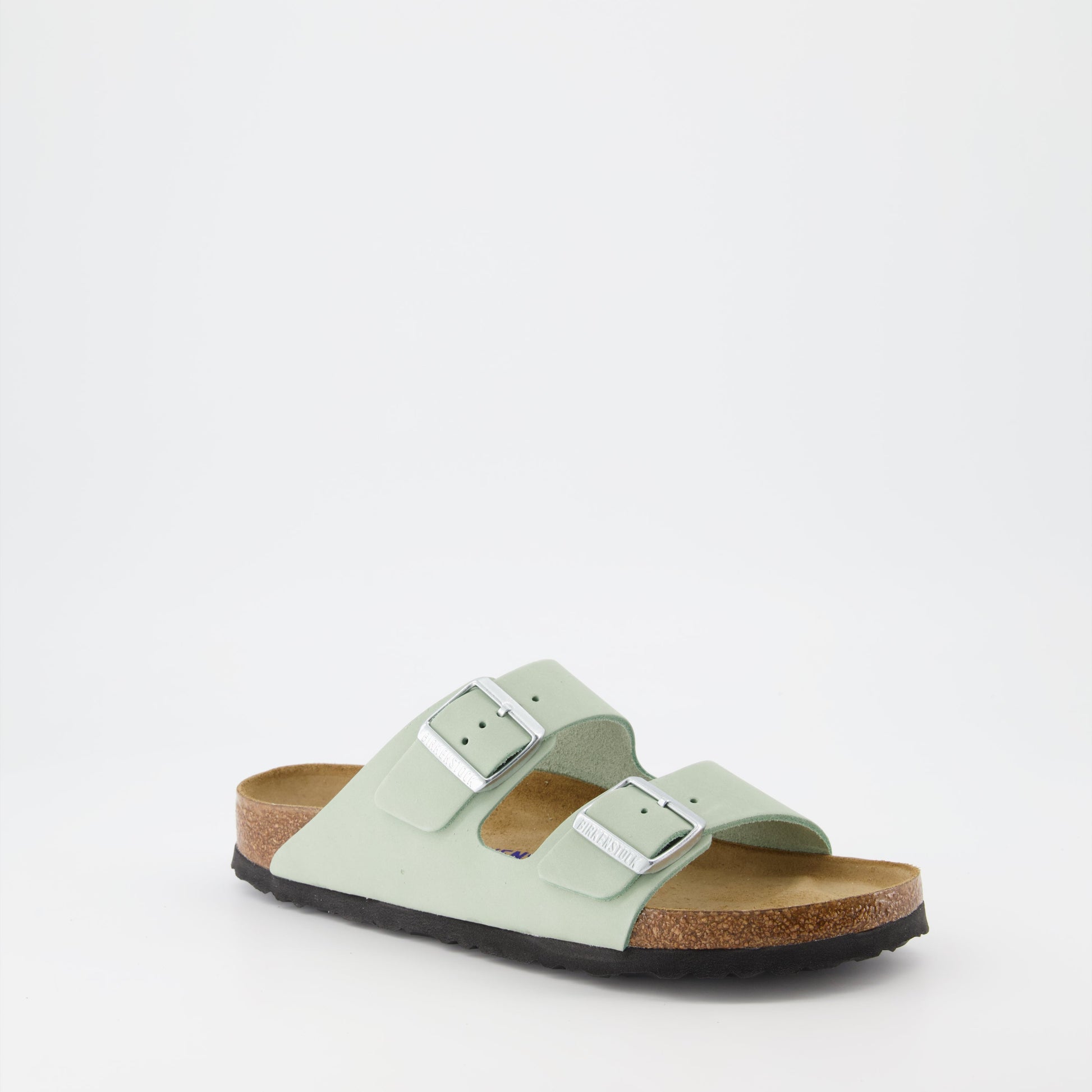 Birkenstock, Arizona slides, mint green, women's luxury footwear, adjustable straps