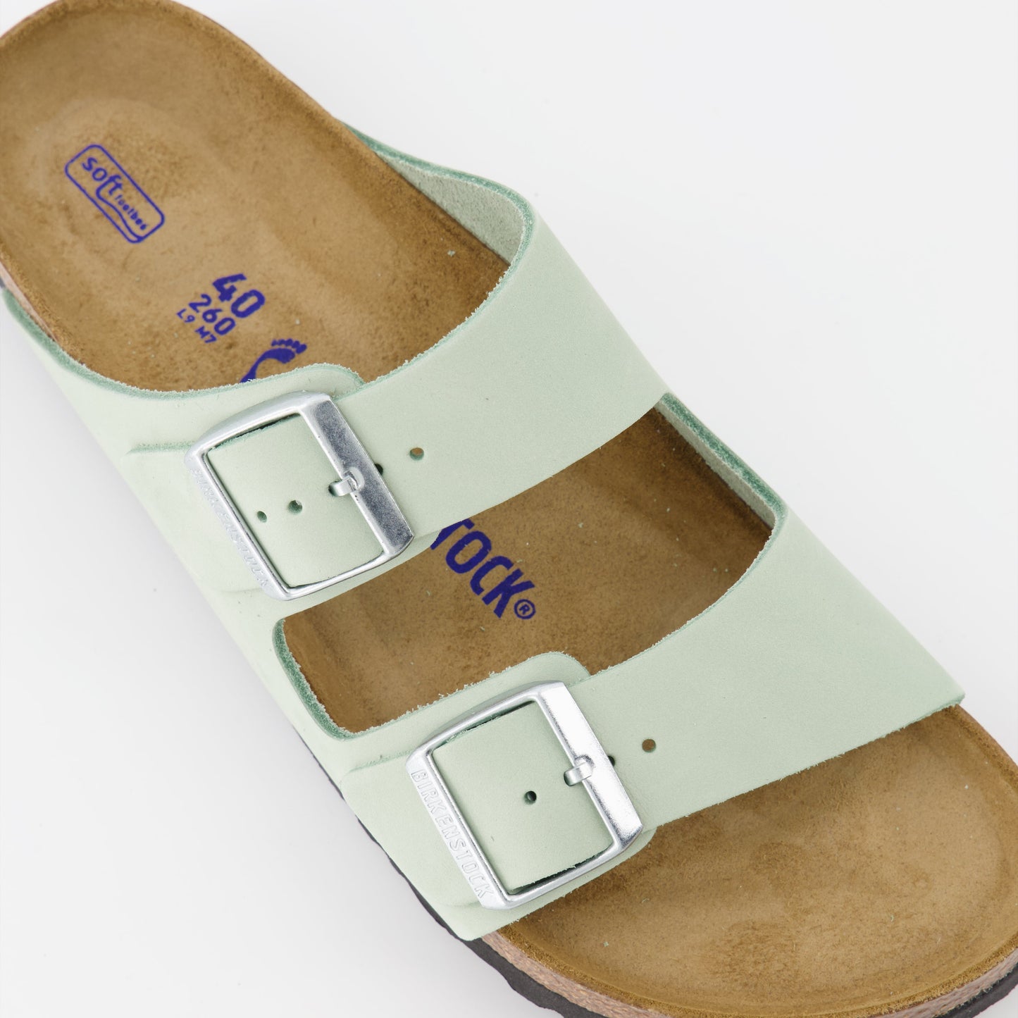 Birkenstock, Arizona slides, mint green, women's luxury footwear, adjustable straps