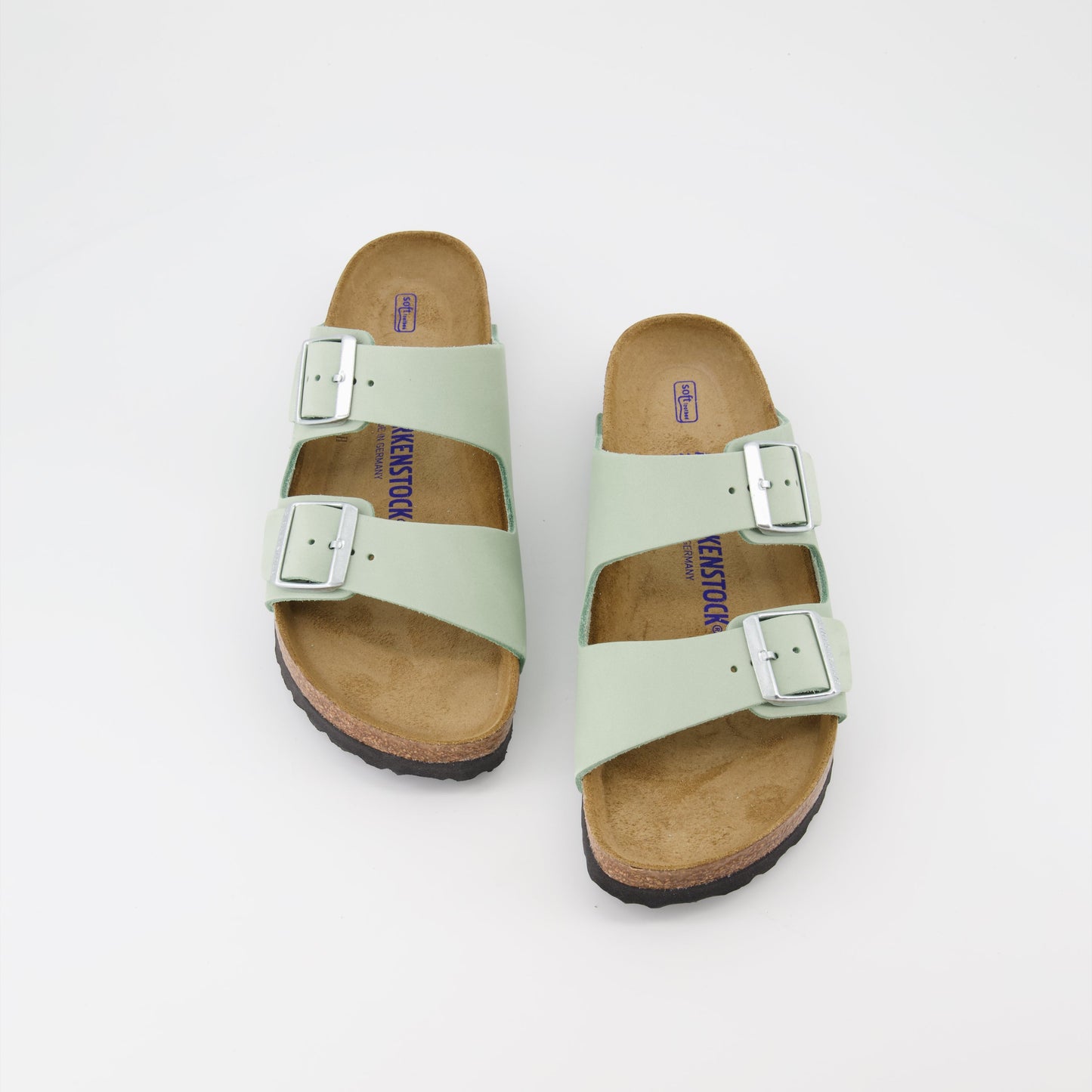 Birkenstock, Arizona slides, mint green, women's luxury footwear, adjustable straps