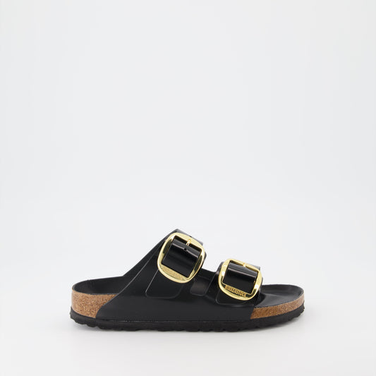 Birkenstock sandals, glossy leather sandals, Arizona Big Buckle, luxury footwear, stylish comfort