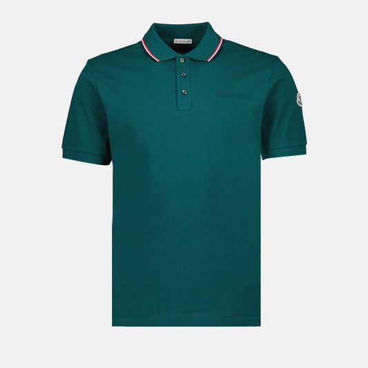 Moncler, green polo shirt, men's luxury polo, logo trim polo, designer menswear