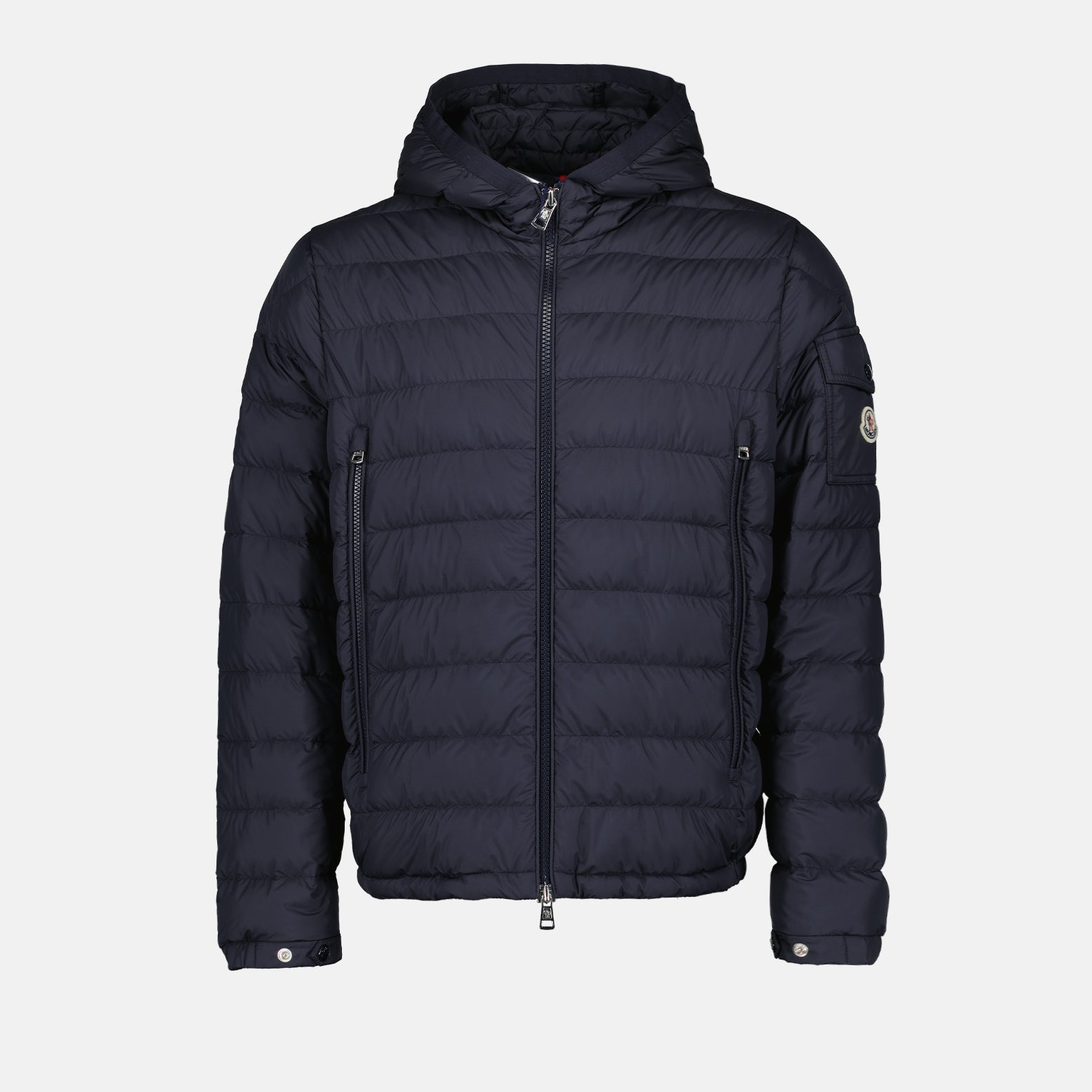 Moncler jacket, luxury men's outerwear, blue winter jacket, high-end fashion, designer men's clothing