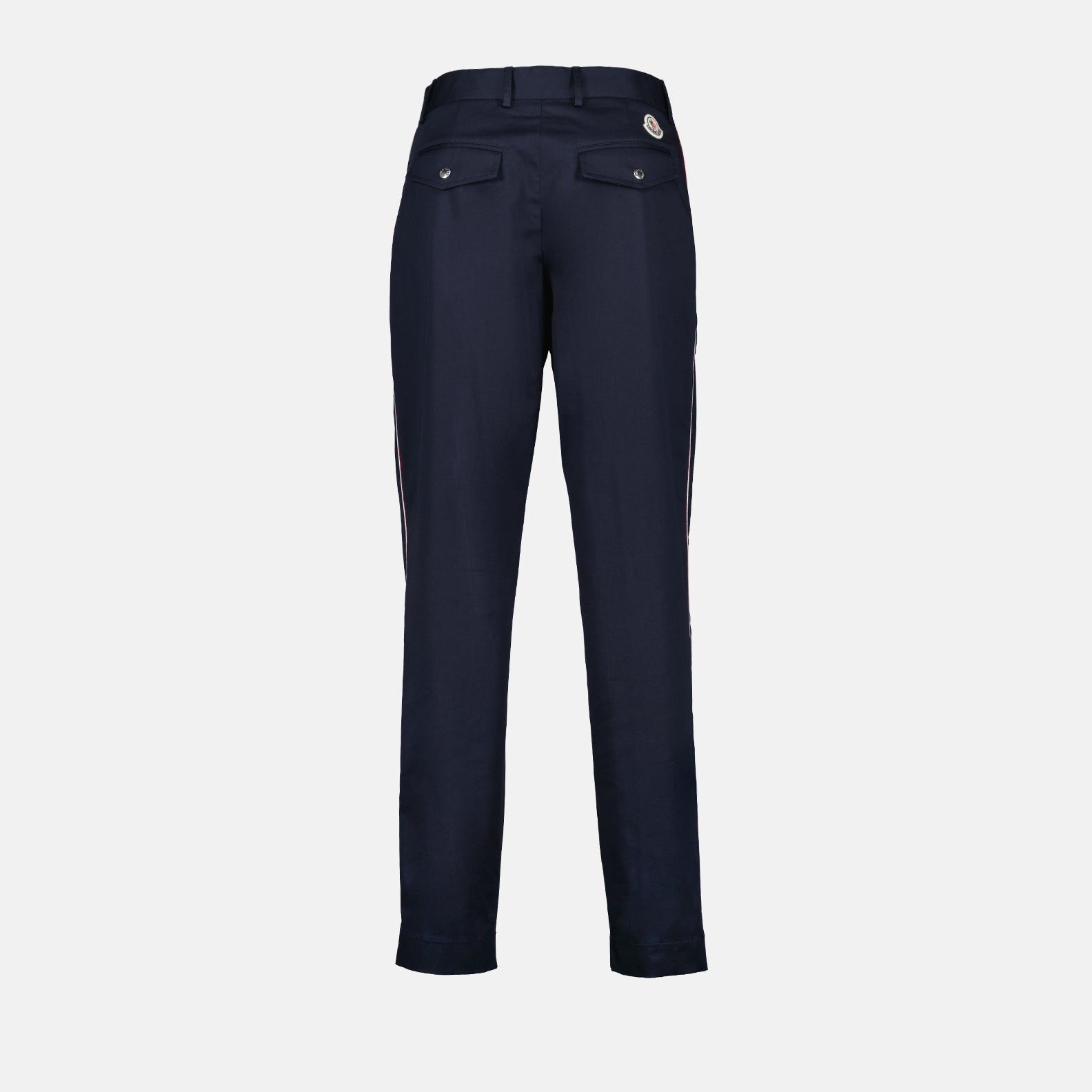 Moncler tailored trousers, blue men's pants, luxury men's clothing, high-end fashion, elegant tailored trousers