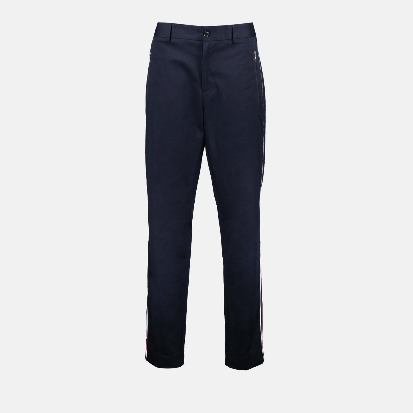 Moncler tailored trousers, blue men's pants, luxury men's clothing, high-end fashion, elegant tailored trousers