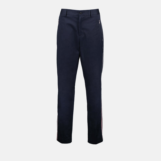 Moncler tailored trousers, blue men's pants, luxury men's clothing, high-end fashion, elegant tailored trousers