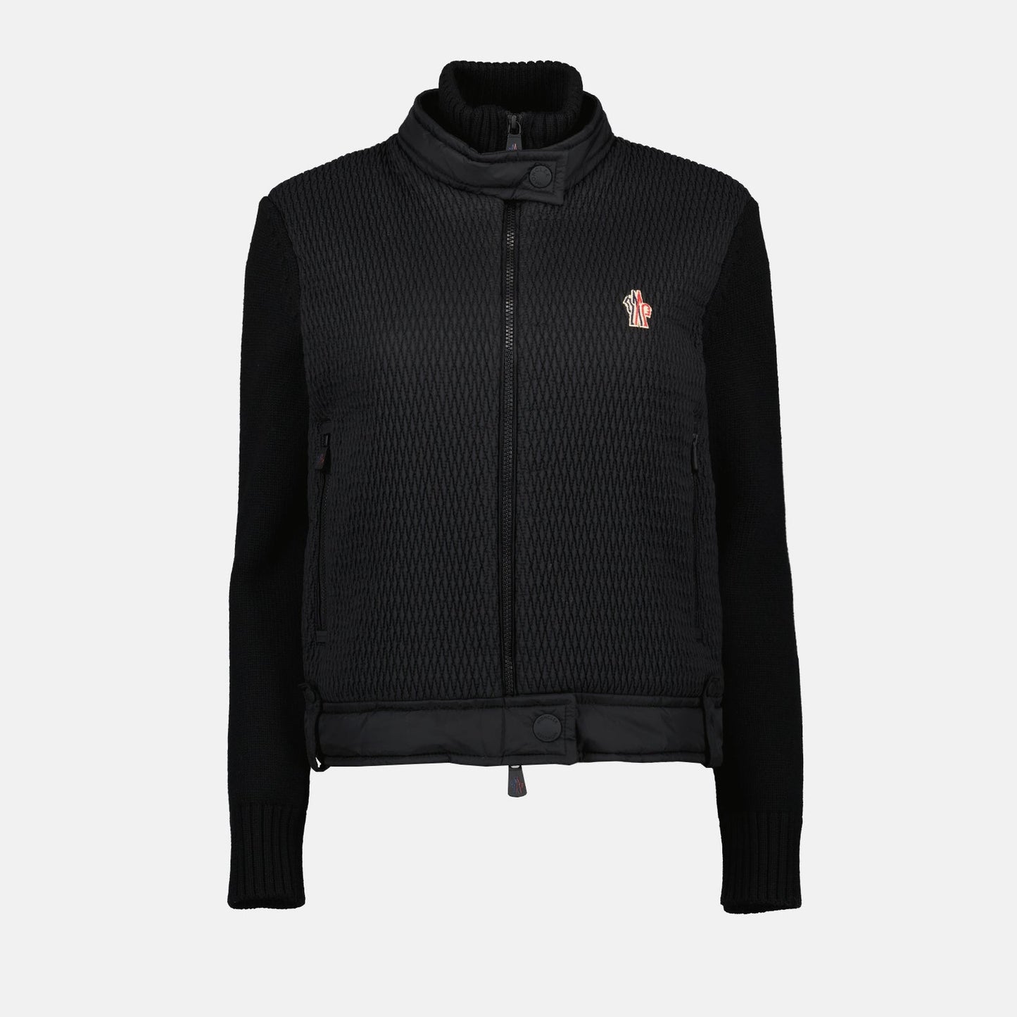 luxury jacket, dual-material jacket, Moncler Grenoble jacket, black wool jacket, high-end outerwear