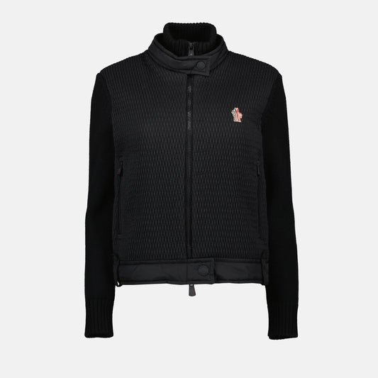 luxury jacket, dual-material jacket, Moncler Grenoble jacket, black wool jacket, high-end outerwear