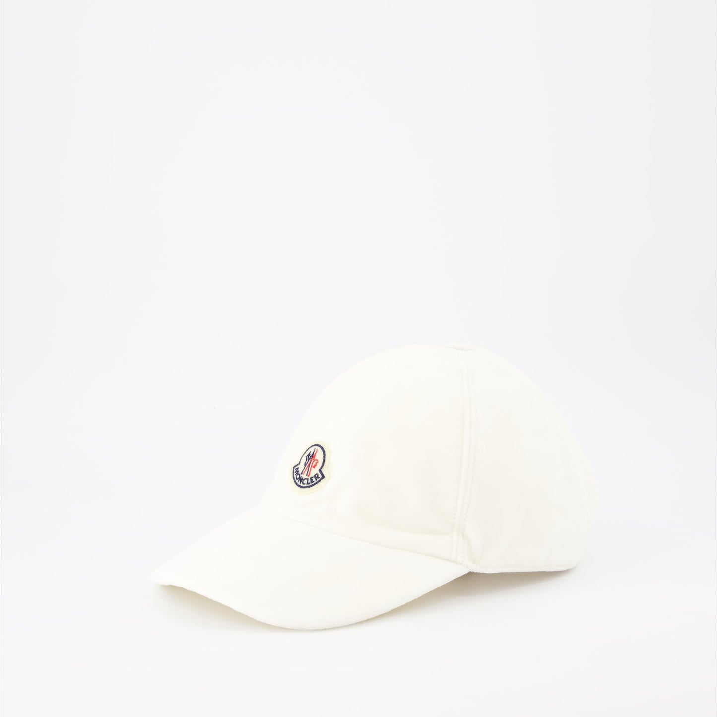 Moncler velvet cap, luxury women's accessories, beige velvet cap, designer headwear, elegant women's cap