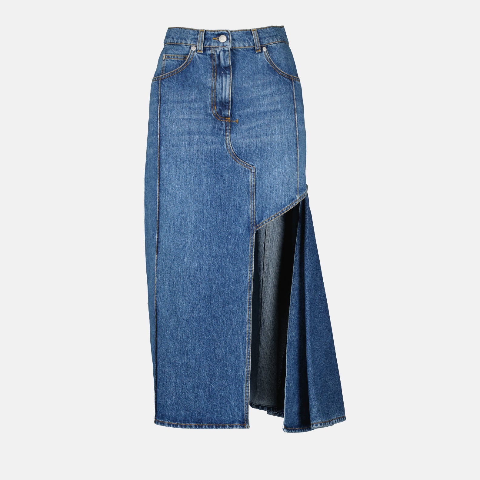 Alexander McQueen, Women's Denim Skirt, Luxury Fashion, High-Waisted Skirt, Split Skirt