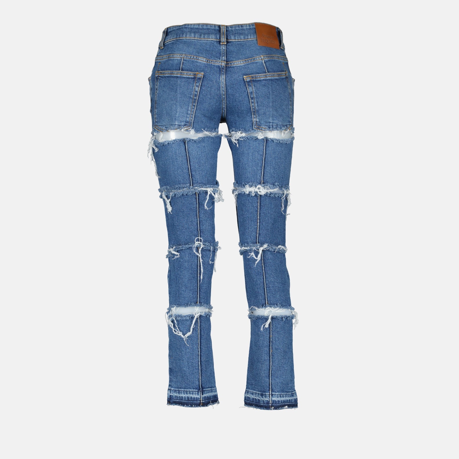 Alexander McQueen jeans, destroyed jeans, luxury denim, women's designer jeans, distressed denim