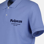 Graffiti print, Alexander McQueen polo, luxury fashion, blue polo shirt, high-end wardrobe