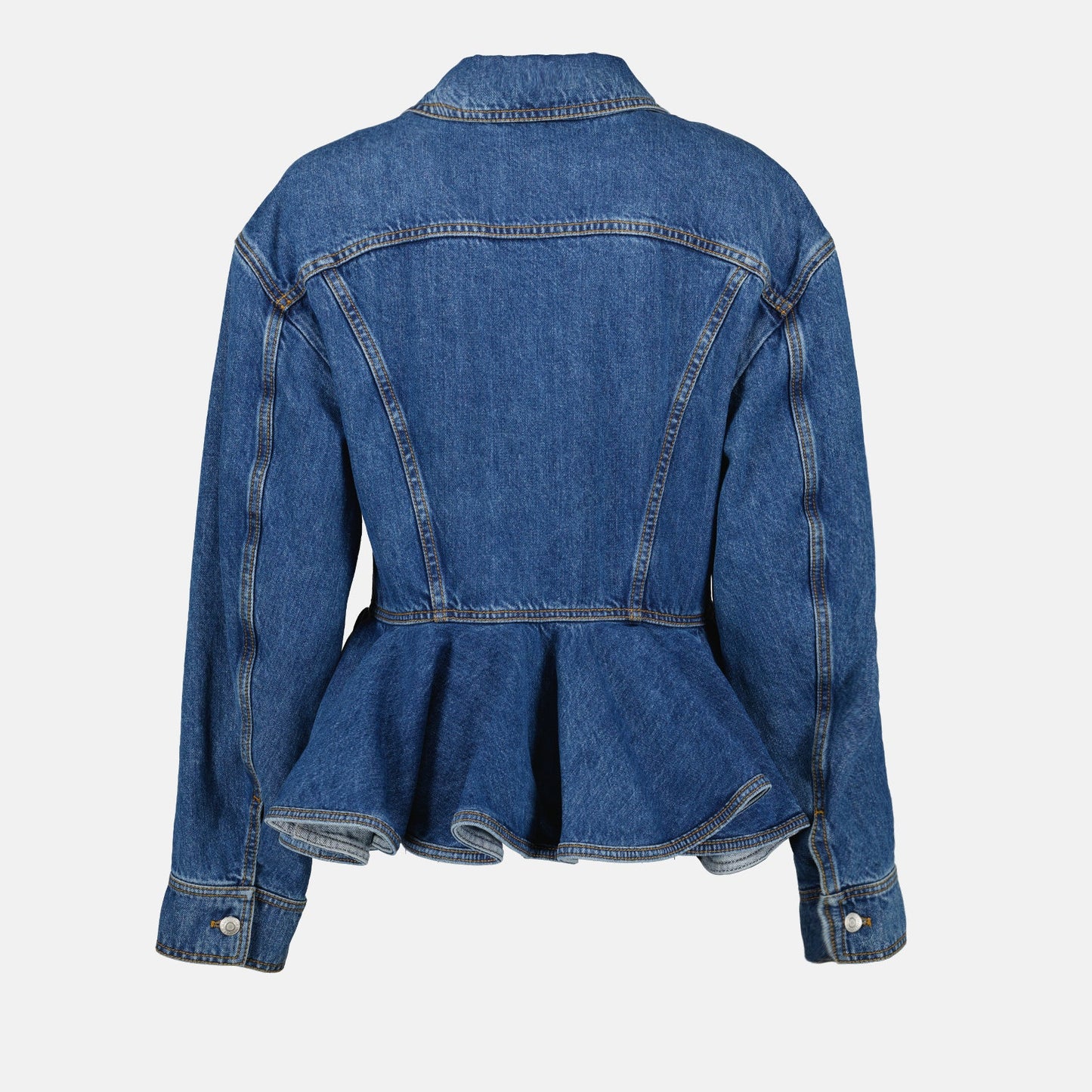 Alexander McQueen, Peplum Denim Jacket, Luxury Fashion, Women's Designer Jacket, High-End Denim