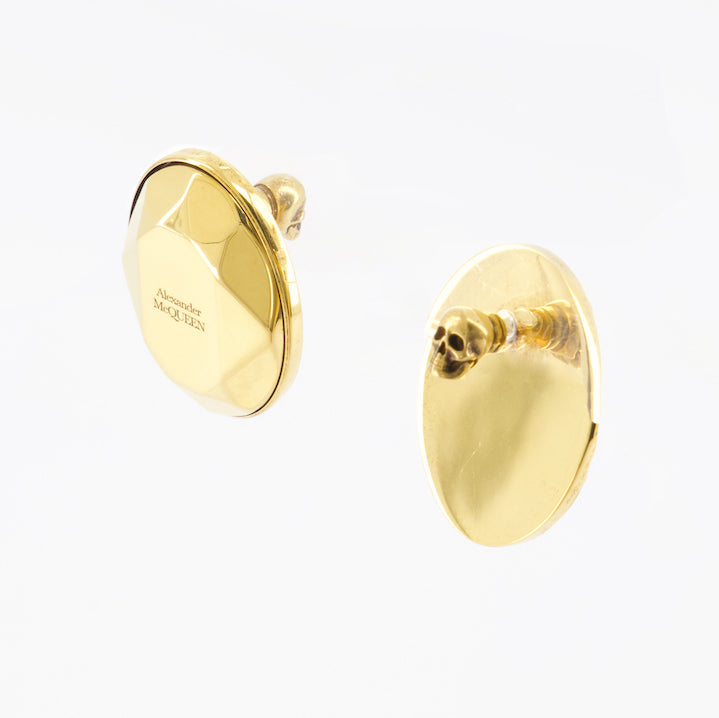 Alexander McQueen earrings, luxury jewelry, gold earrings, faceted stone, high fashion accessories