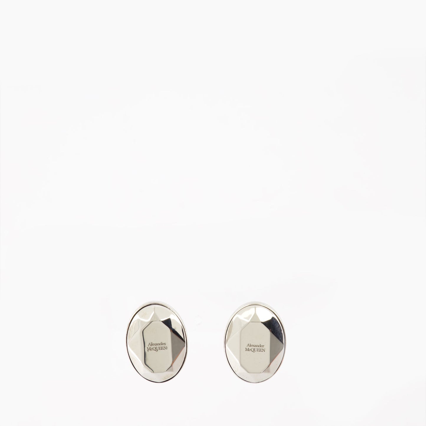 Alexander McQueen earrings, luxury women’s jewelry, silver earrings, faceted stone earrings, elegant accessories