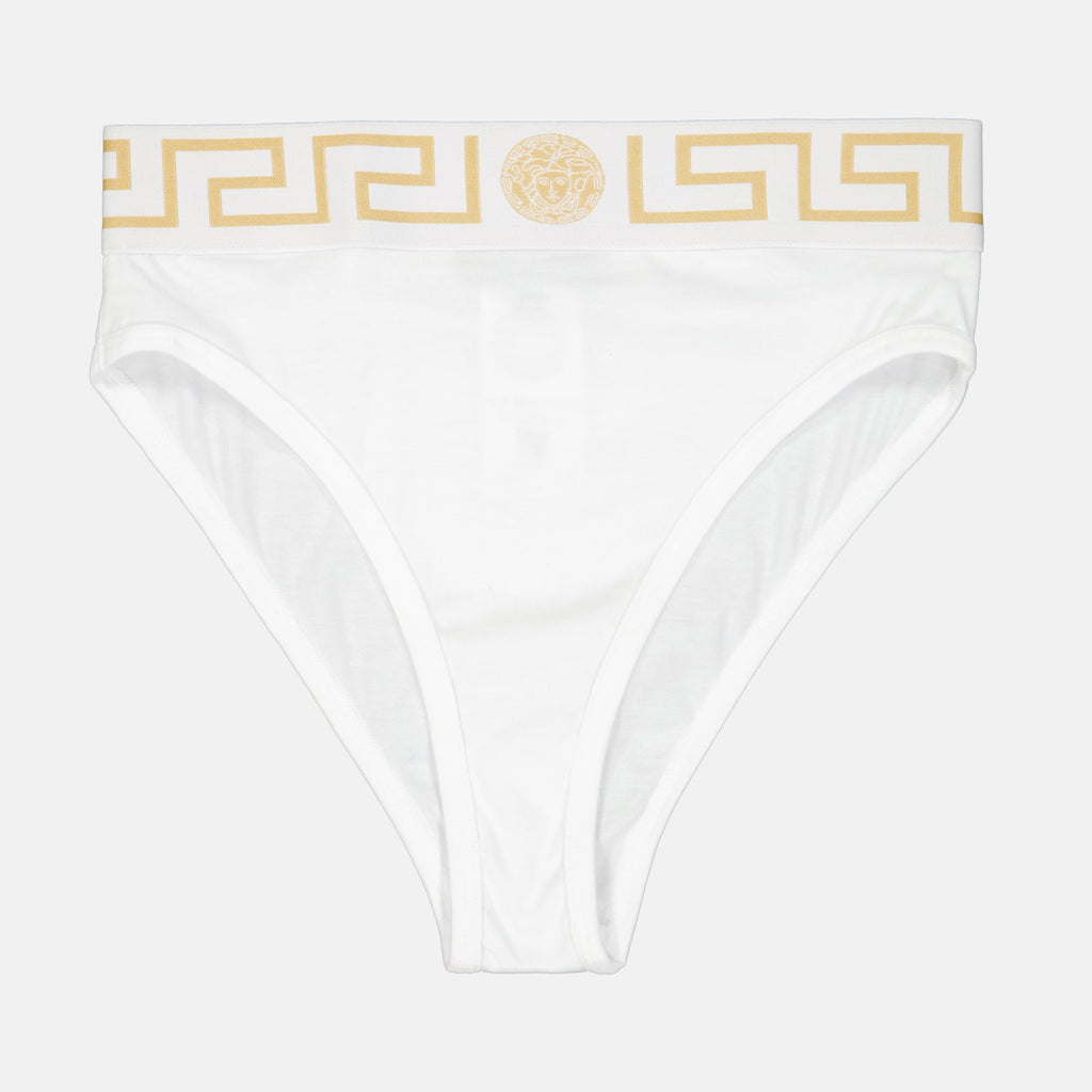 Versace lingerie, high-cut brief, Greca pattern, luxury women's underwear, designer lingerie