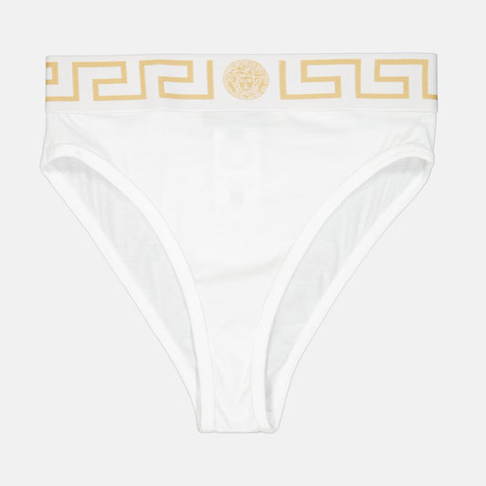 Versace lingerie, high-cut brief, Greca pattern, luxury women's underwear, designer lingerie