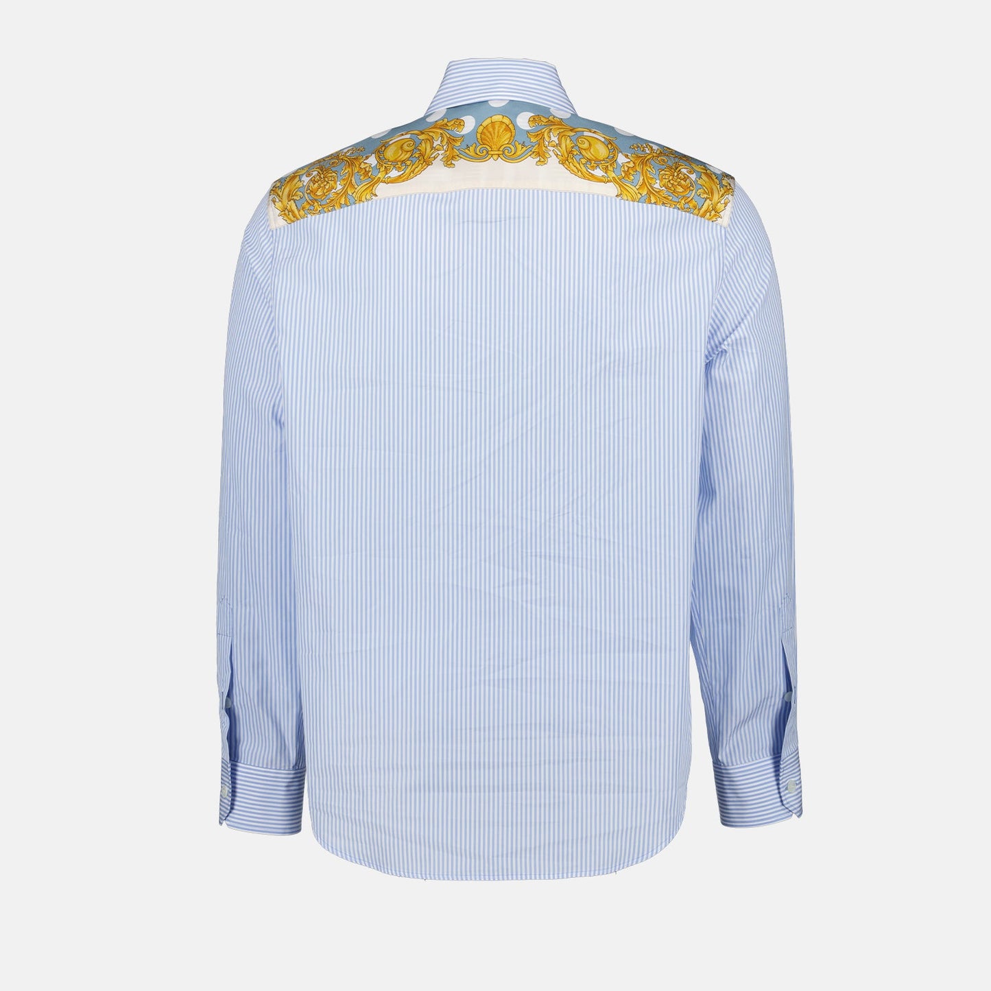 Versace shirt, luxury menswear, baroque fashion, seashell motifs, high-end shirt