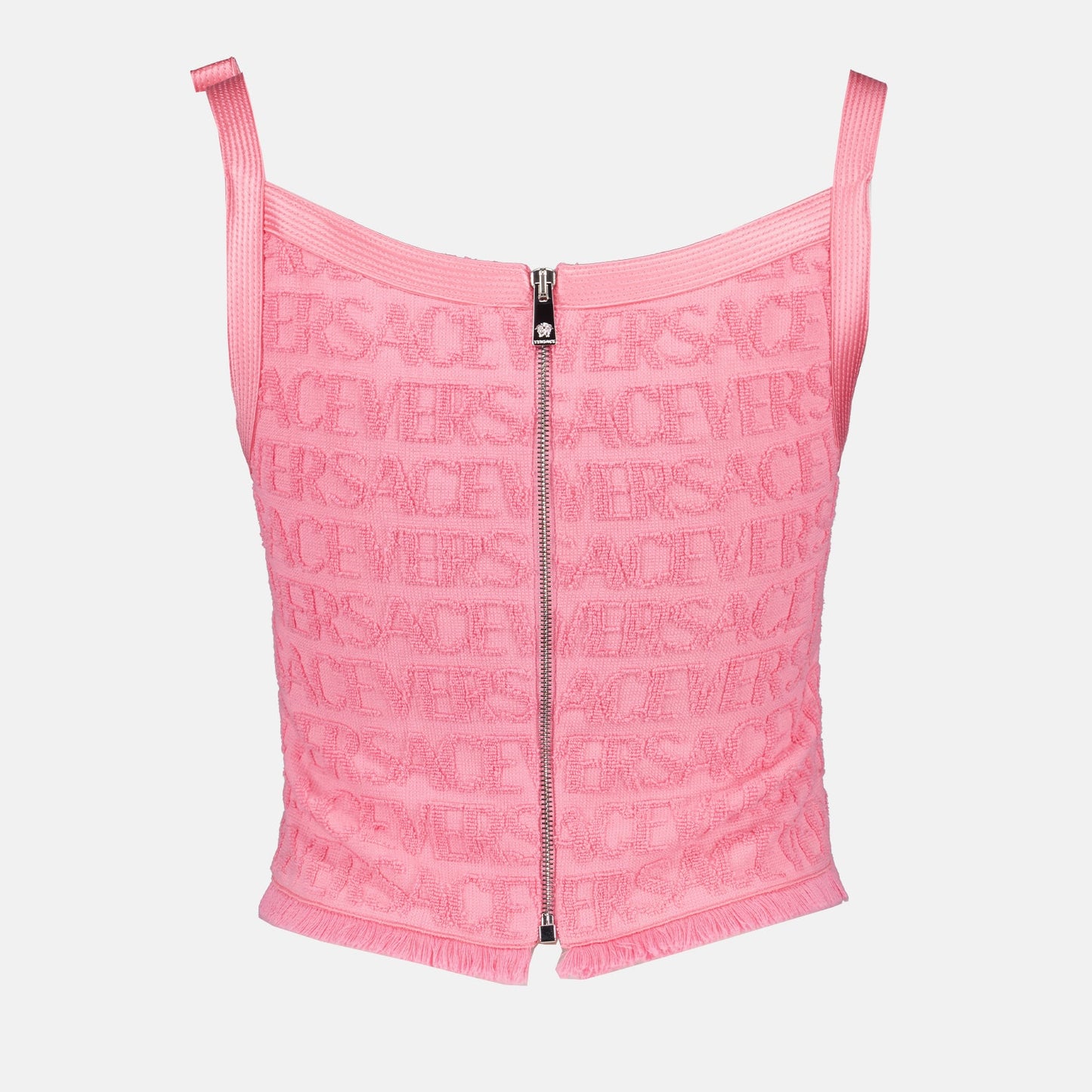 Versace top, luxury women's top, pink terrycloth top, designer terrycloth, Versace fashion