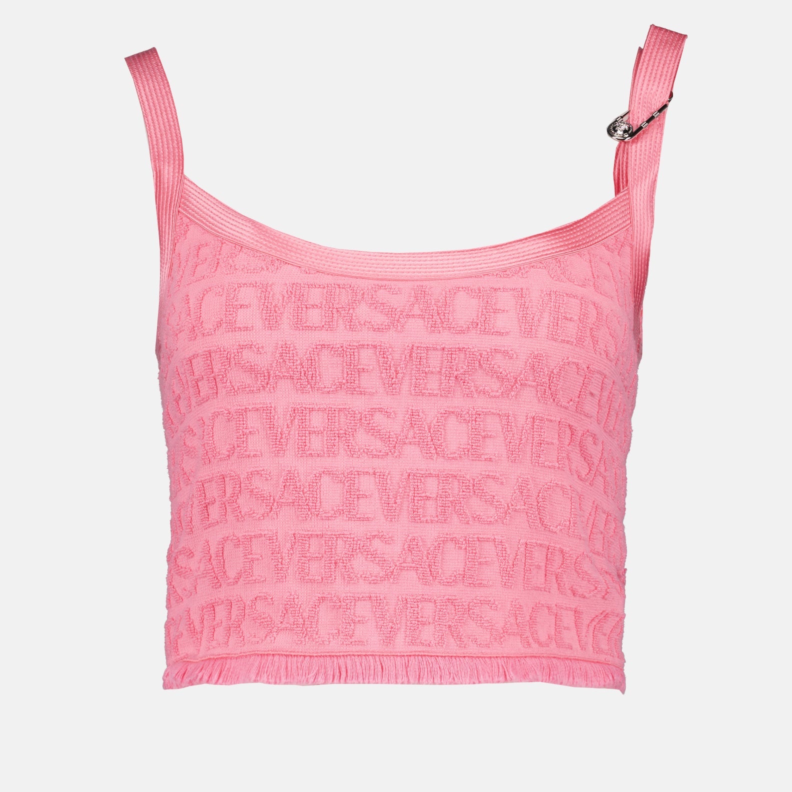 Versace top, luxury women's top, pink terrycloth top, designer terrycloth, Versace fashion