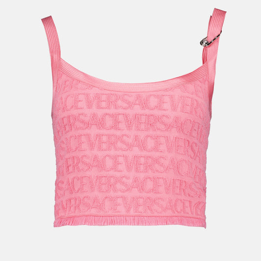 Versace top, luxury women's top, pink terrycloth top, designer terrycloth, Versace fashion