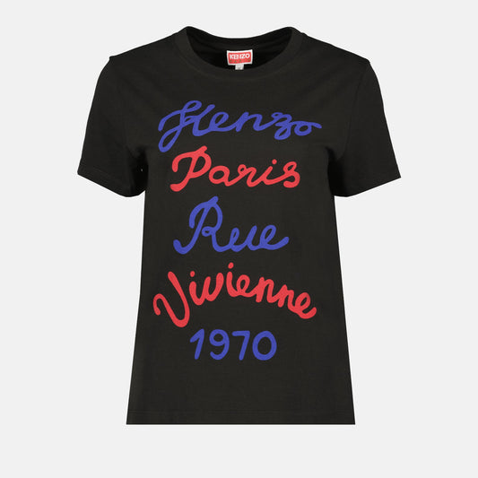 Kenzo, women's luxury T-shirt, Rue Vivienne 1970, elegant black T-shirt, sophisticated women's fashion