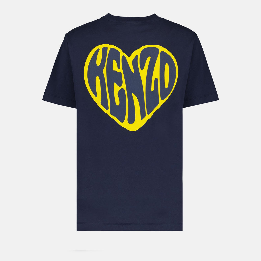 Kenzo, Blue Heart T-shirt, luxury women's wear, designer T-shirt, high-end fashion
